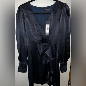 Parker NY midnight silk long sleeve dress